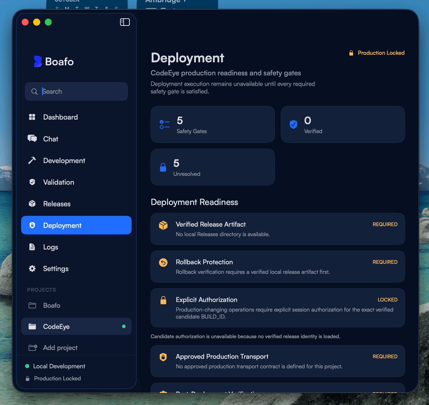 Boafo Si deployment view showing deployment workflow controls.