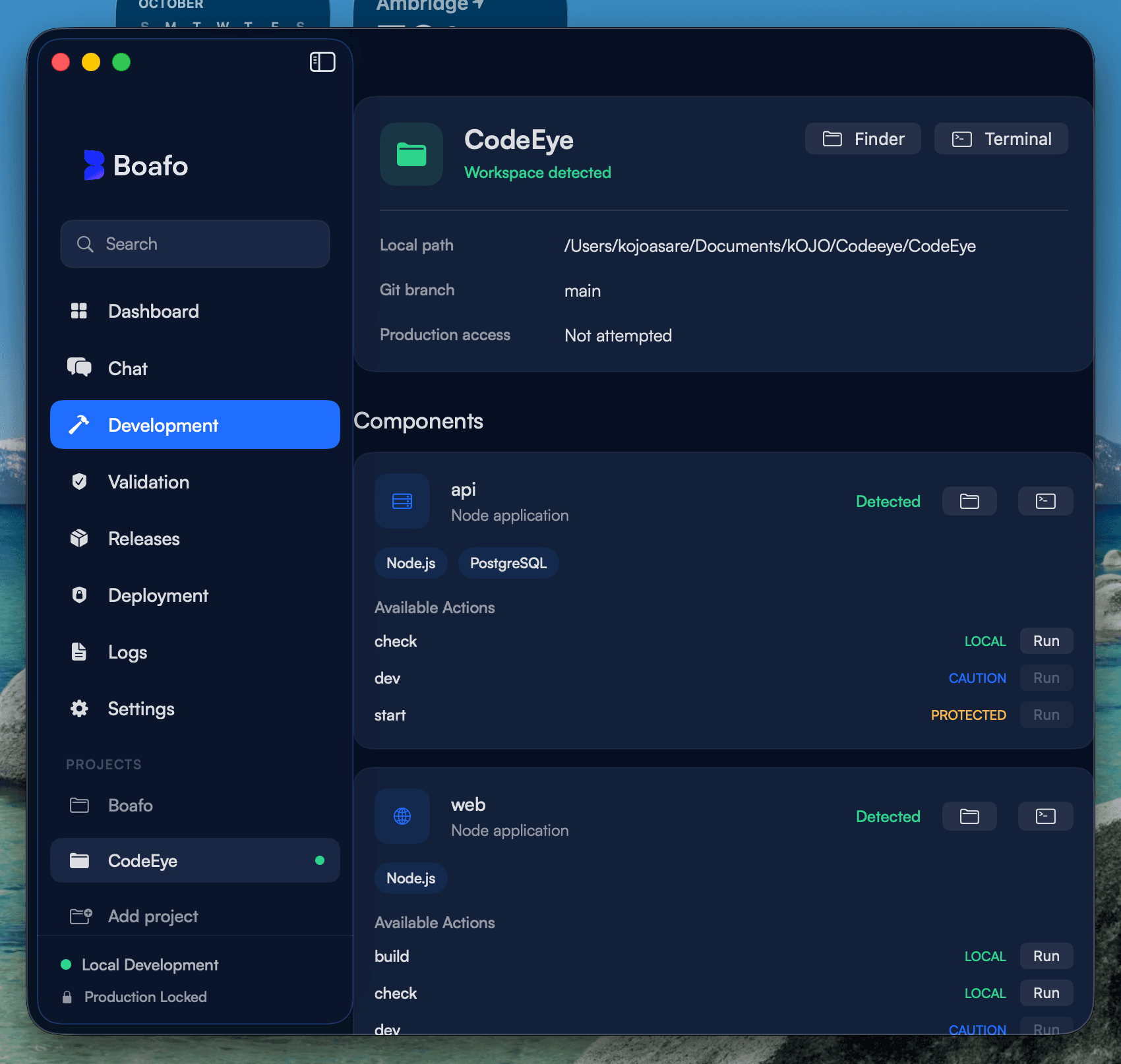 Boafo Si development view in the native macOS application.